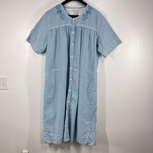 The Vermont Country Store Striped House Dress 2X Cotton Button Front Long